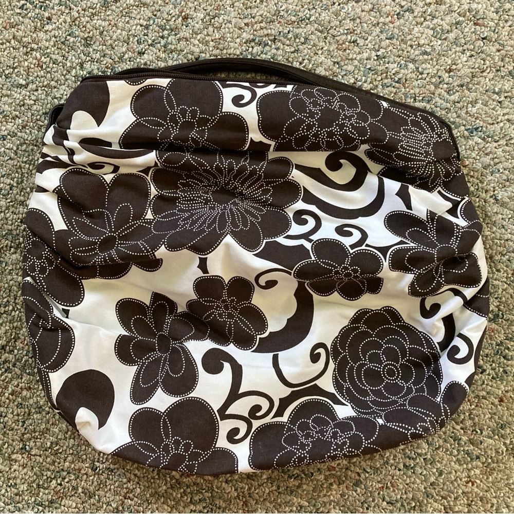 Saks Fifth Avenue Brown White Floral Fabric Shoulder Hobo Bag Slouchy Shirred